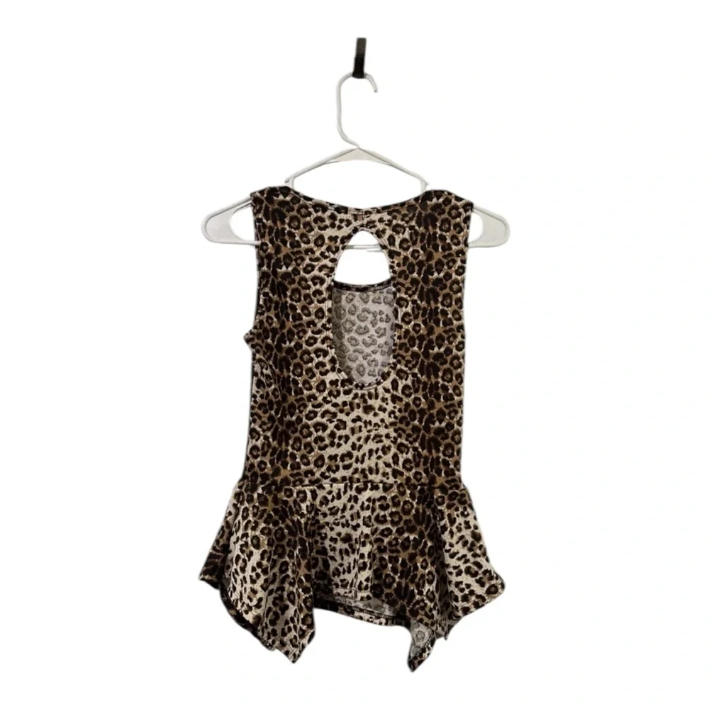 VTG Cheetah Leopard Animal Print Top‎ Size M Peplum Flared Waist Blouse Sexy Y2K